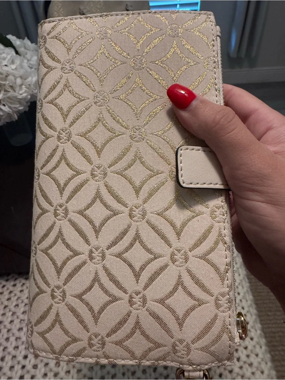 Michael Kors Cream Wristlet Clutch with Gold Logo